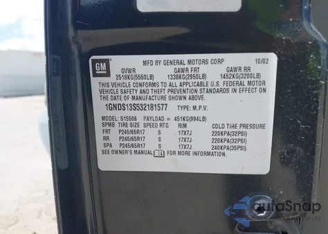 2003 Chevrolet Trailblazer Ltz z USA, uszkodzony, nr VIN 1GNDS13S532181577